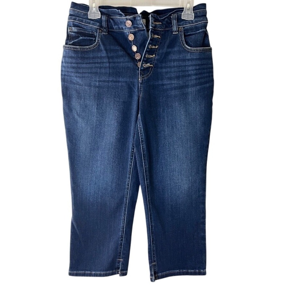 M Jeans by Maurices Curvy High Rise Crop‎ Button Fly Jeans Womens 8 Dark Wash